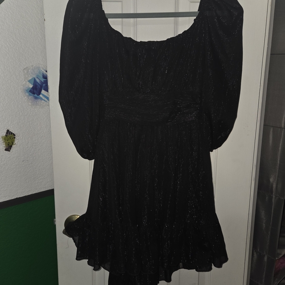 "Lucy in the Sky" Shimmering Silver Black Mini Dress, Size L - Picture 7 of 8